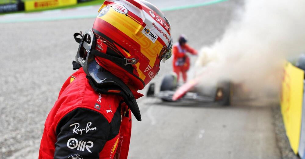 Che paura per Sainz: le immagini spaventose della sua Ferrari a fuoco al Red Bull Ring