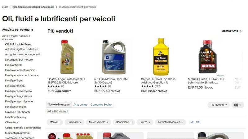 Guida all&rsquo;acquisto, tagliando auto: cambio olio e filtro grazie a eBay