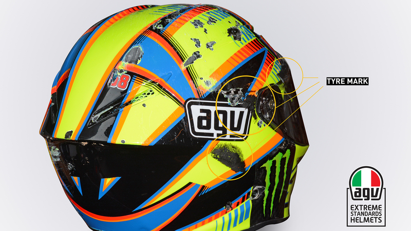 AGV ha analizzato il casco di Rossi dopo la caduta di Aragon