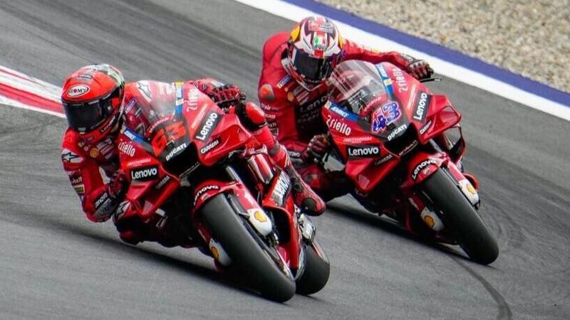 MotoGP 2022. GP di San Marino a Misano. FP3, Miller/Bagnaia, attacco a due punte Ducati