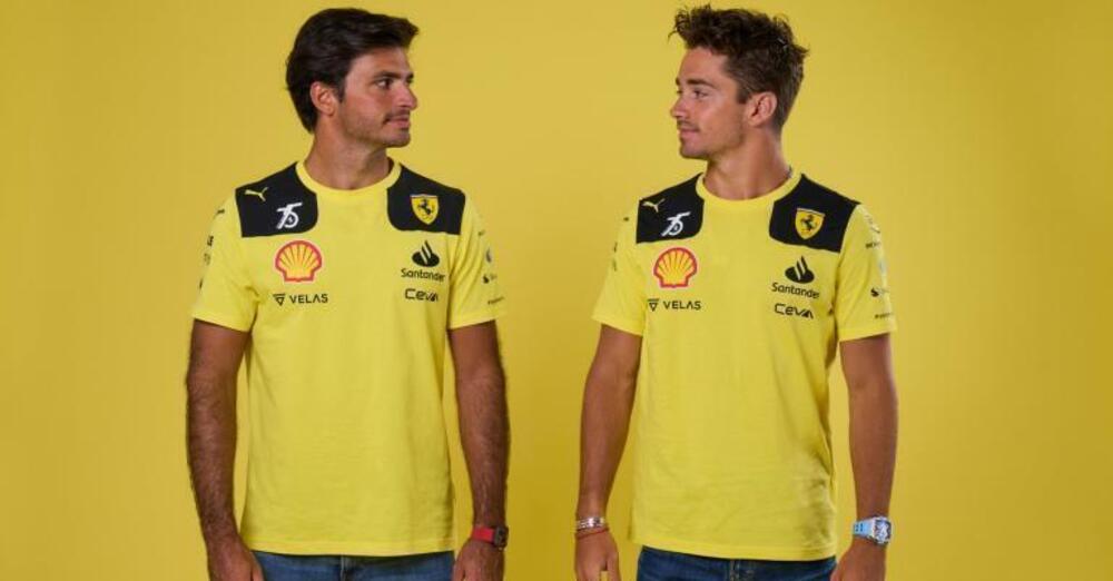 La Ferrari diventa&hellip; gialla e il web si scatena: tutti i meme sulle nuove divise di Leclerc e Sainz