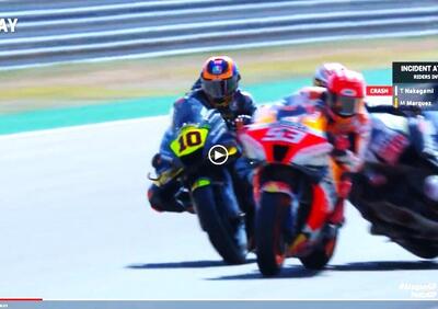 MotoGP 2022. GP di Aragon. La gomma fredda, la carena incastrata: Marc Marquez spiega le cadute di Fabio Quartararo e Takaaki Nakagami [VIDEO]