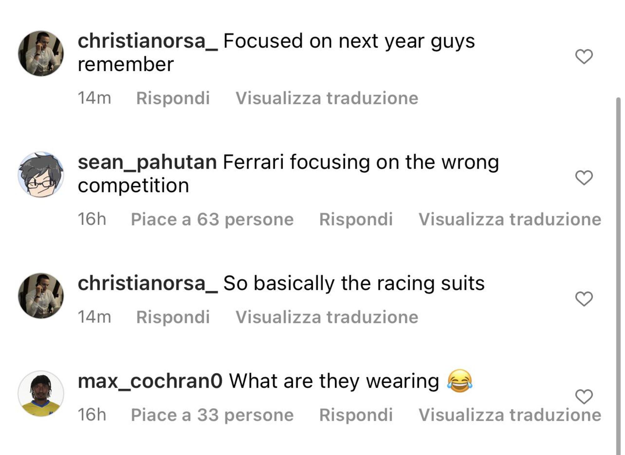 Alcuni dei commenti sui social dopo la sfilata Ferrari