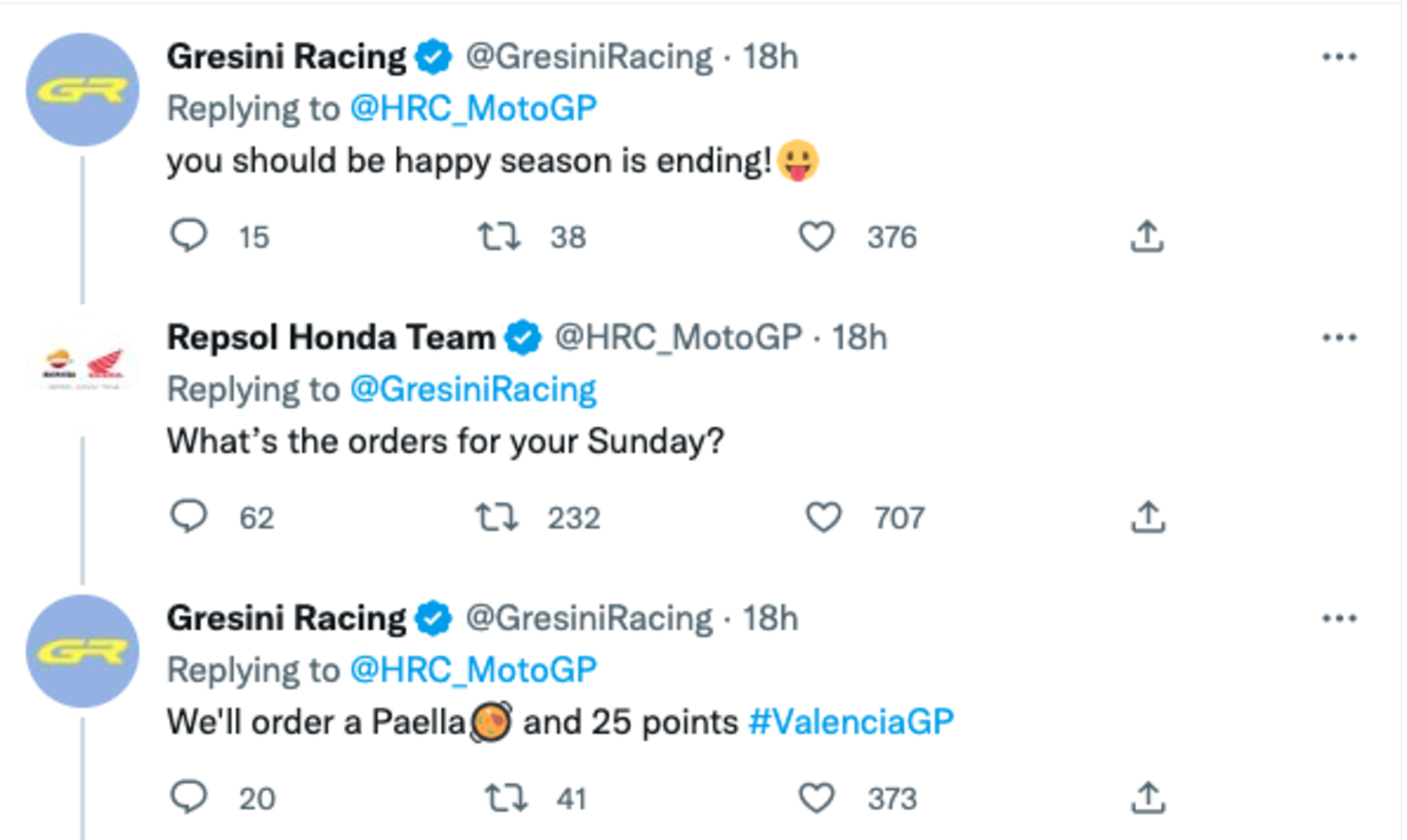 Honda HRC VS Gresini Racing Twitter