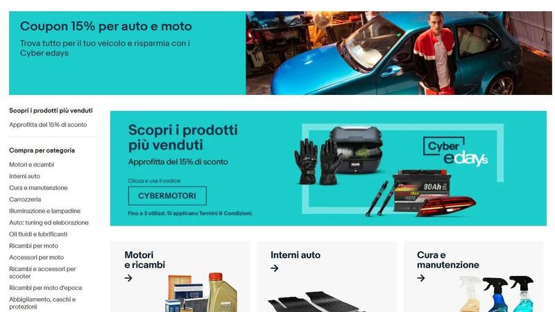 Altro che Black Friday, i Cyber edays eBay pensano ad auto e moto: sconti fino a 150 euro