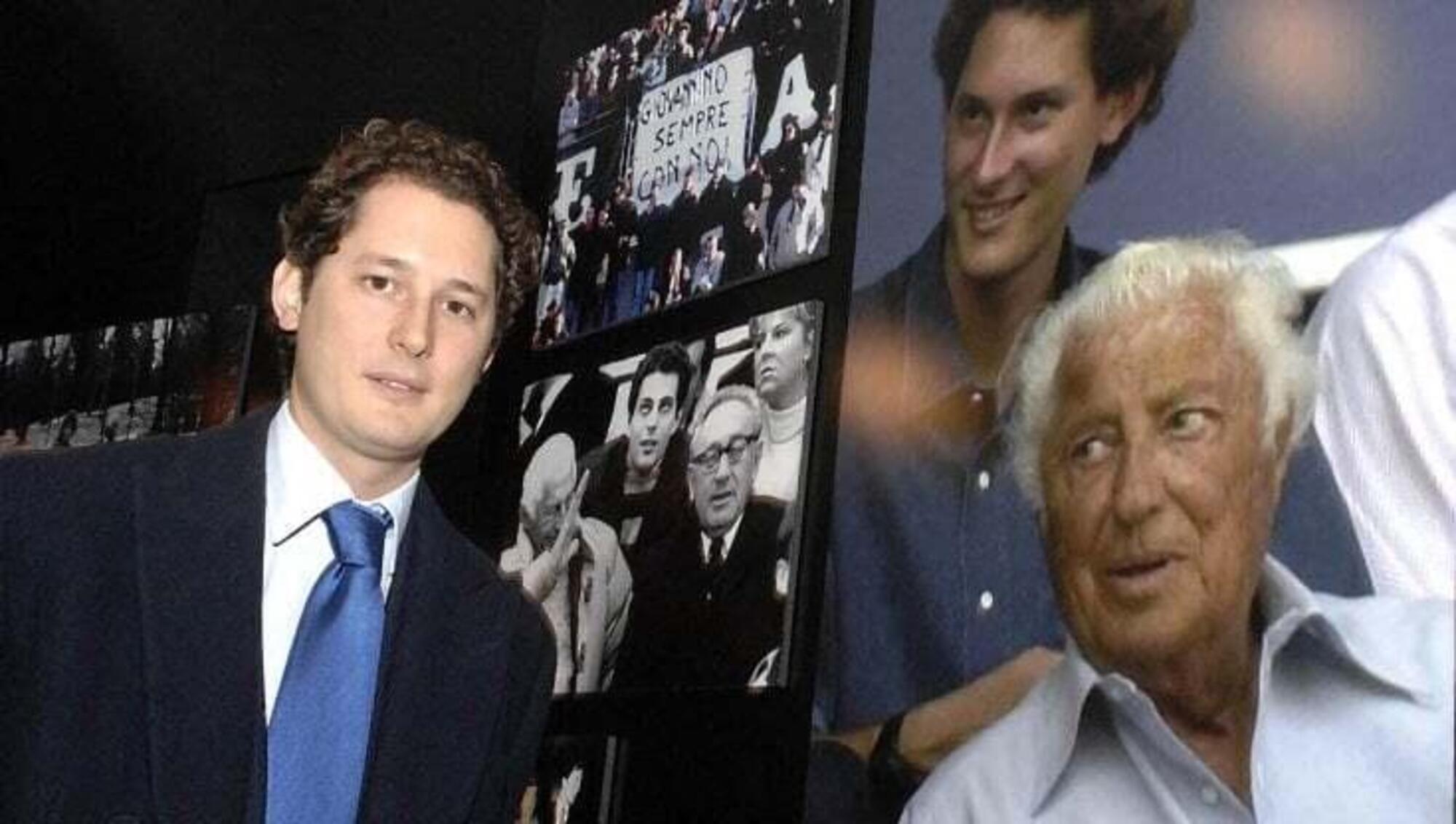 John Elkann e sullo sfondo il nonno Gianni Agnelli