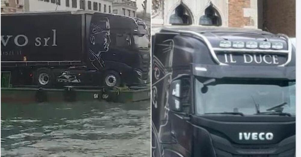 Cosa ci fa un camion con l&#039;effige di Mussolini e la scritta &quot;Duce&quot; a Venezia? [VIDEO]