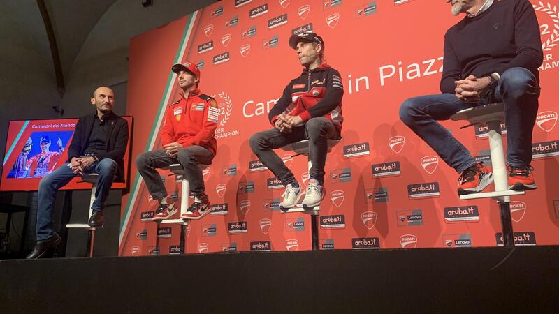 Ducati, grande festa bagnata! E Pecco Bagnaia: &ldquo;Voglio fare la 8 ore di Suzuka&rdquo;. Intanto ecco due moto speciali! 