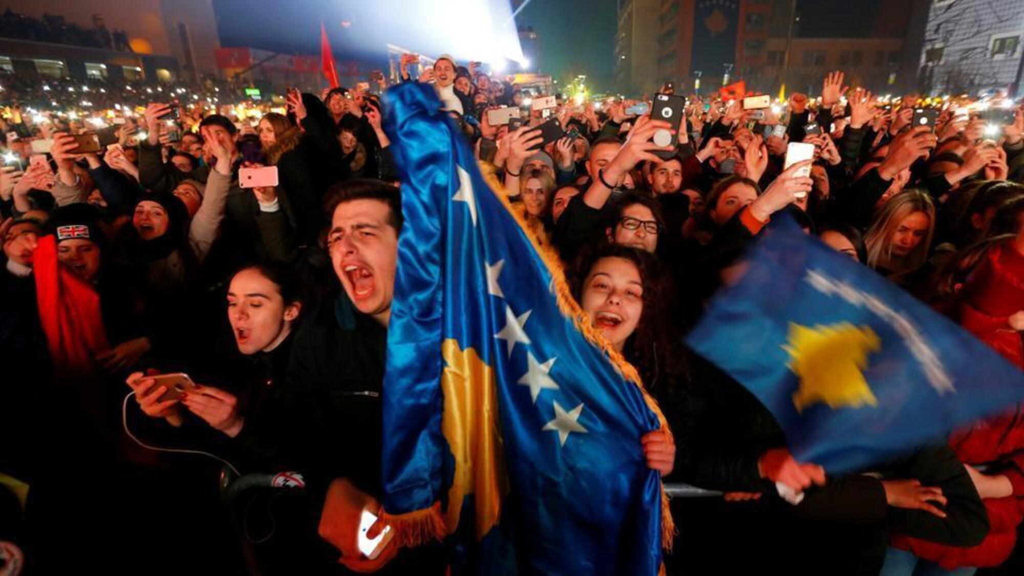 I festeggiamenti il 17 febbraio del 2008 per l&#039;indipendenza del Kosovo