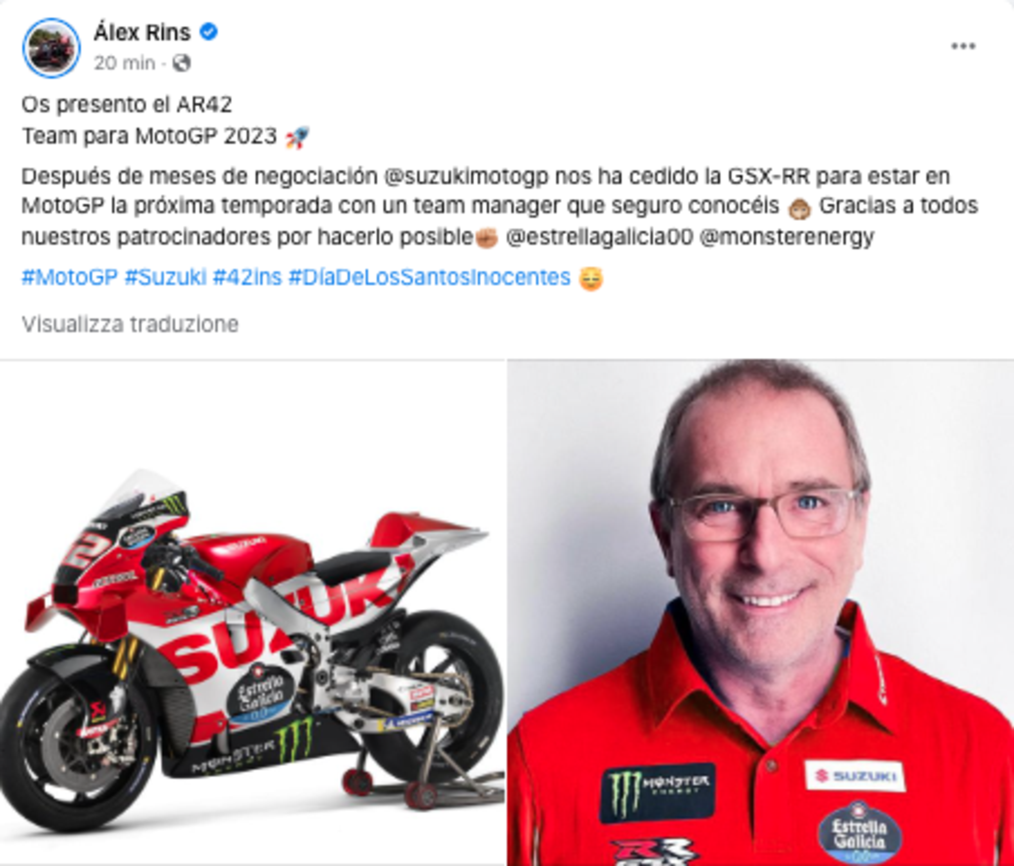 Il post di Alex Rins sul nuovo team in MotoGP