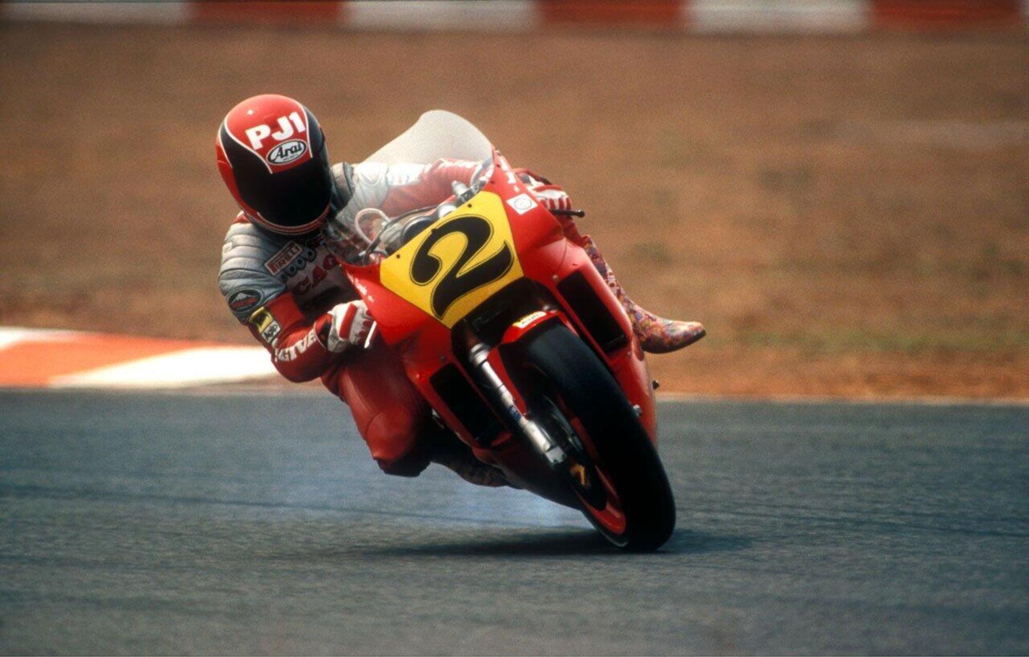 Randy Mamola al Goiana Circuit con la Cagiva GP500, 1988