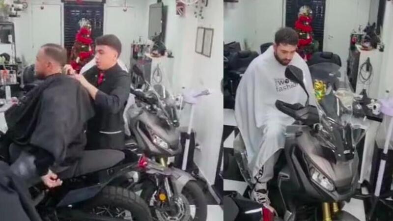 A Napoli c&rsquo;&egrave; il parrucchiere che ti taglia i capelli sulla moto. Il video &egrave; subito virale