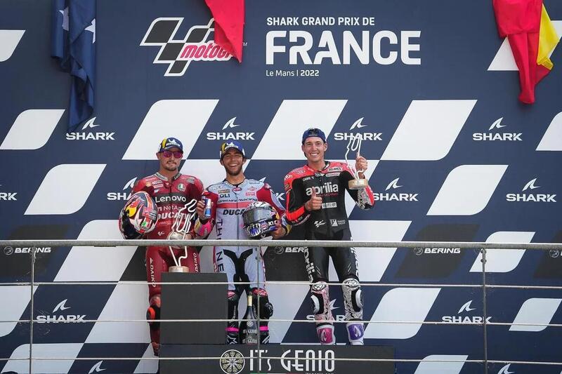 Il podio MotoGP dell&#039;ultimo GP a Le Mans