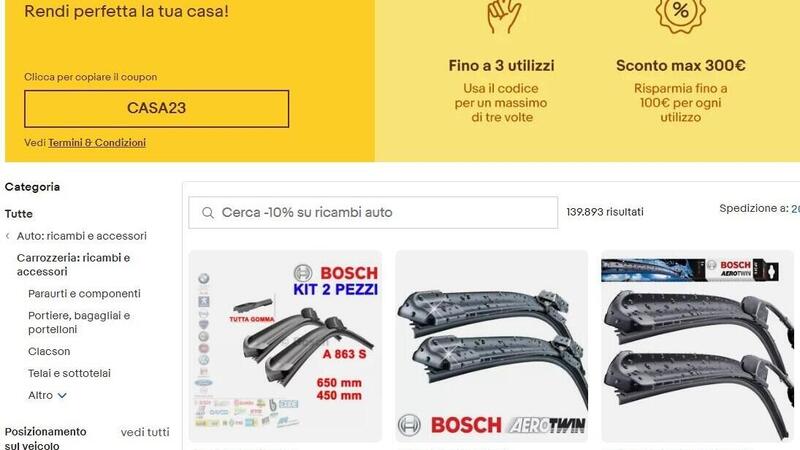 Arriva il coupon di eBay: 10% di sconto su accessori auto e ricambi