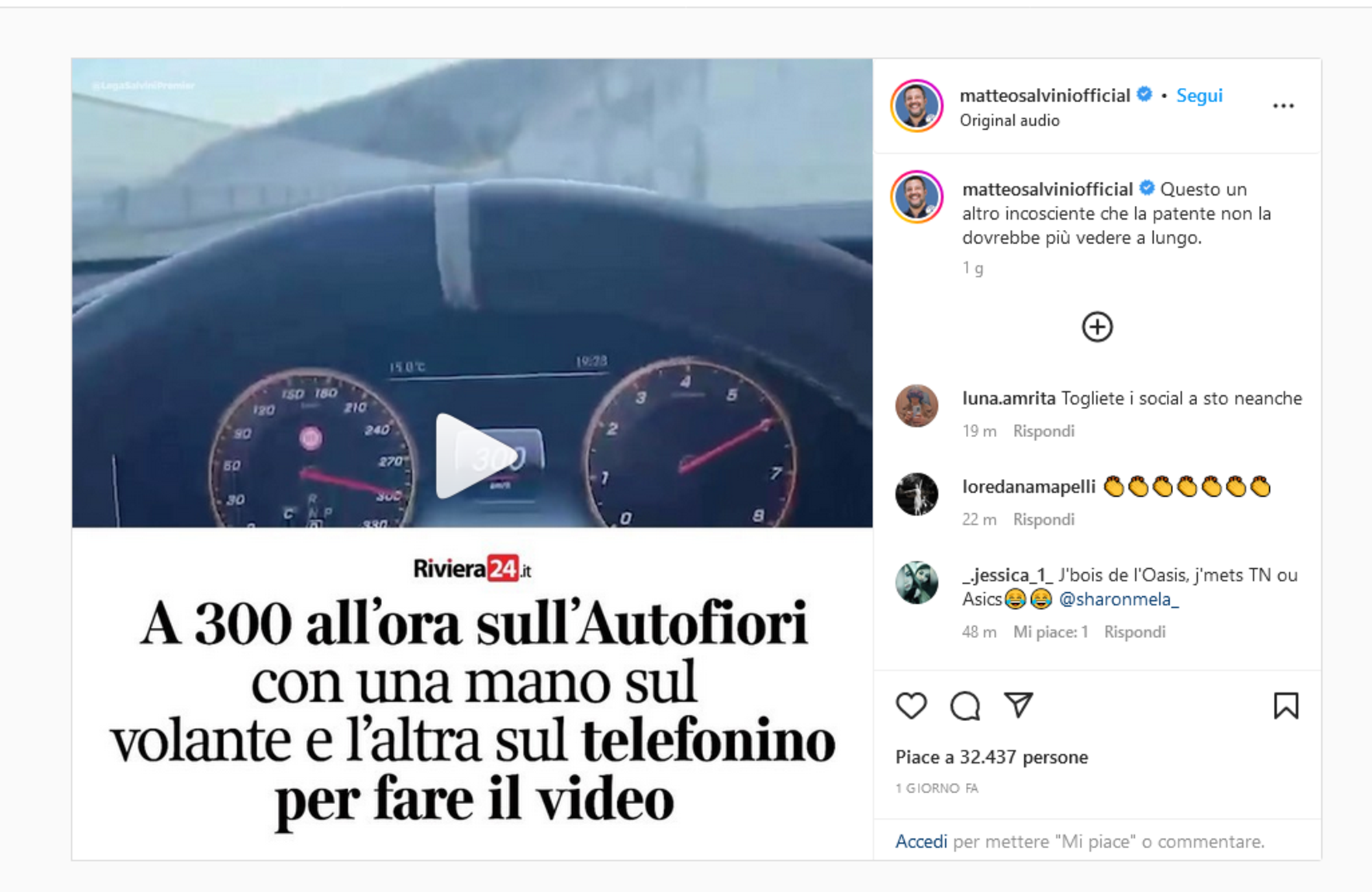 Matteo Salvini automobilista a 300 km h Autofiori