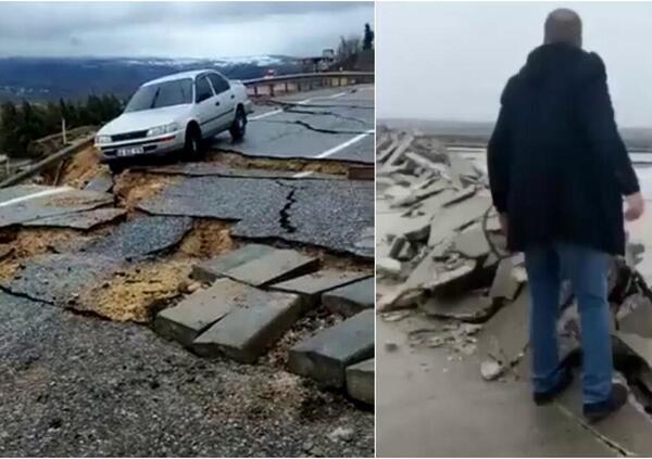 Le impressionanti immagini del terremoto in Turchia e Siria: strade sventrate e auto inghiottite [VIDEO]
