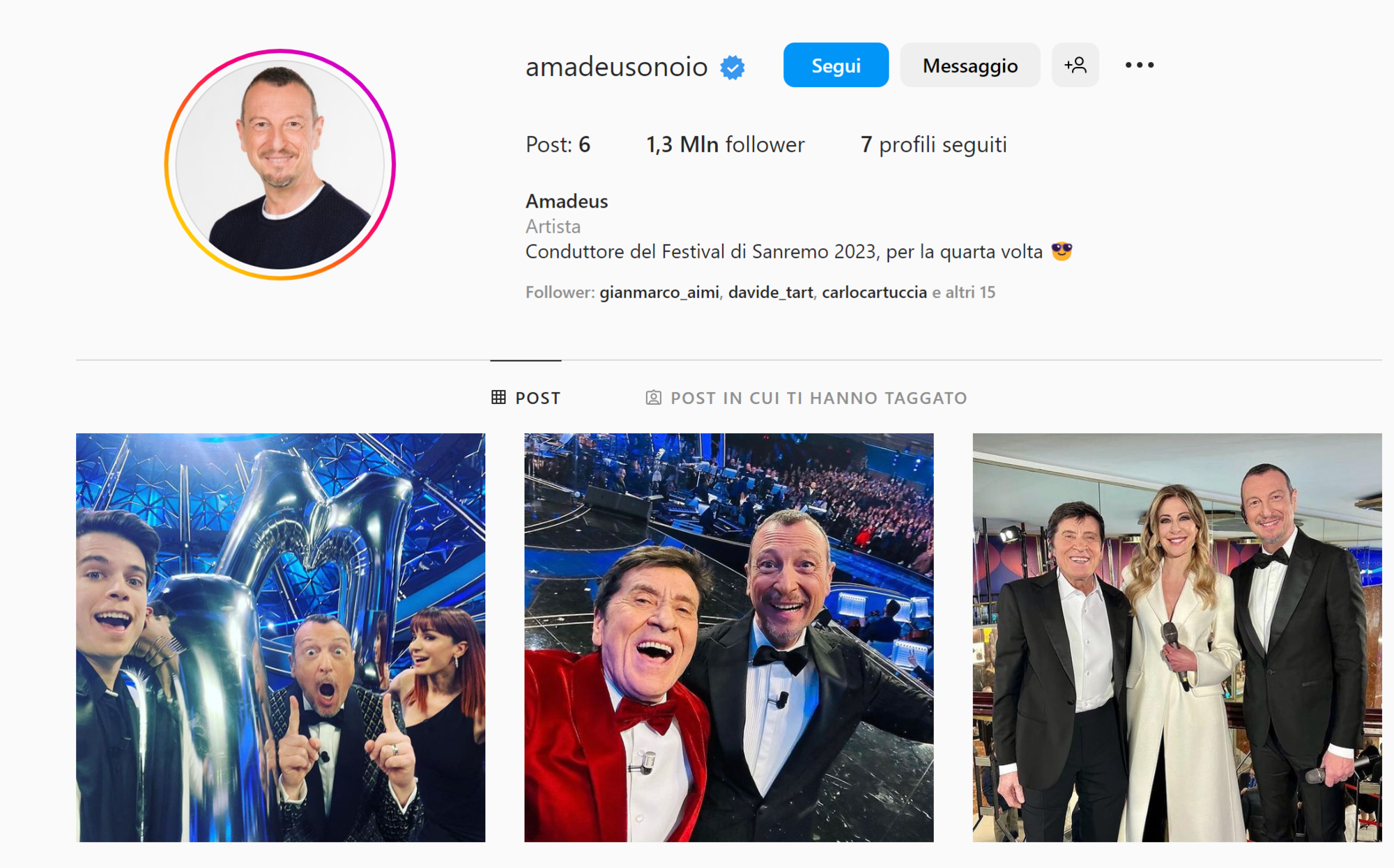 La pagina Instagram di Amadeus
