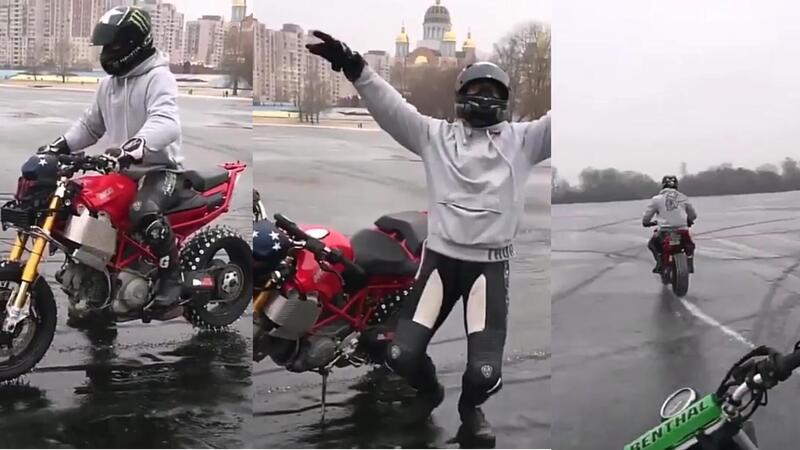 Divertiamoci sul ghiaccio con la Ducati... oooops!! [VIDEO]