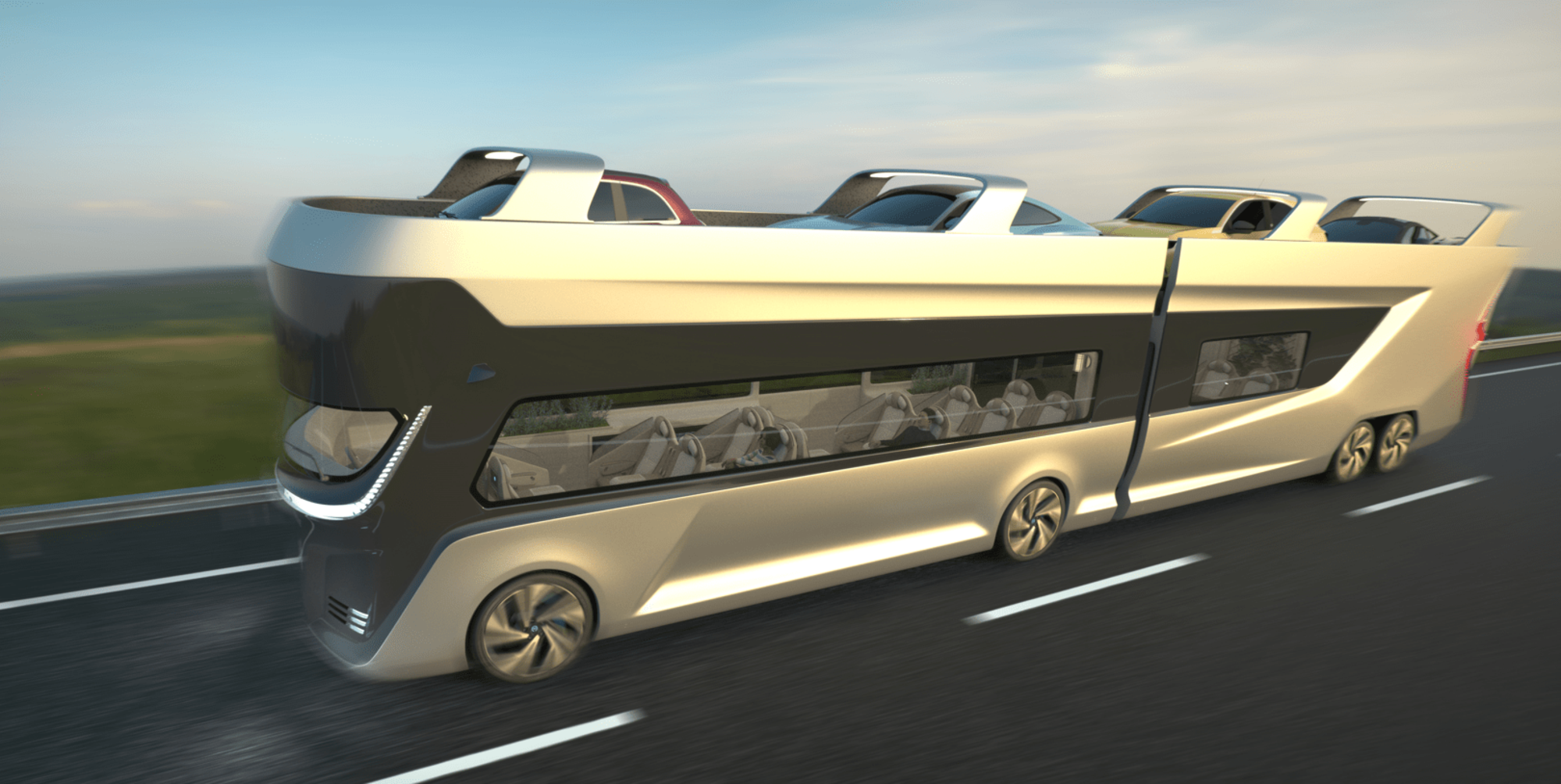 Symone, il bus a idrogeno che trasporta auto e persone