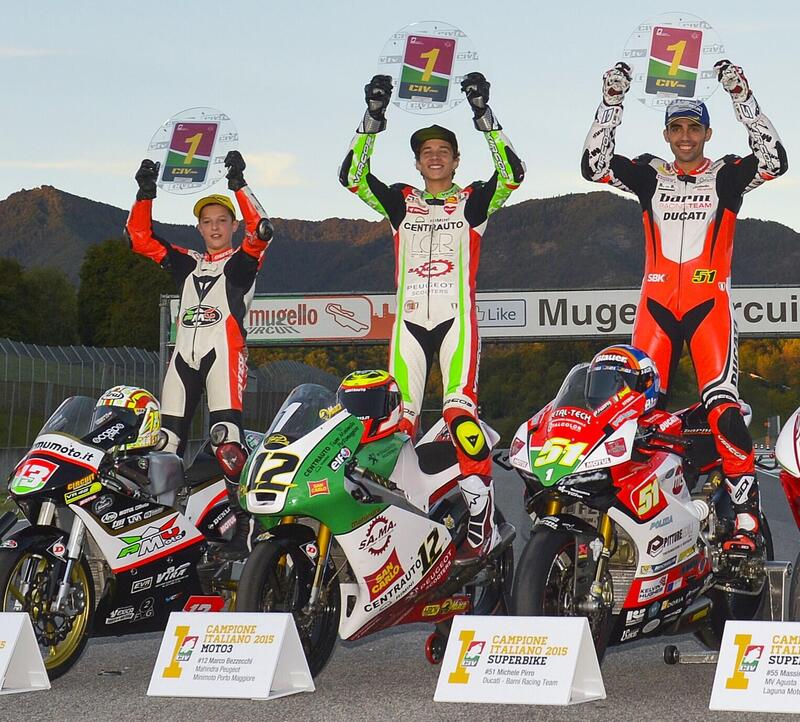 Vietti (campione Premoto3), Bez (Moto3) e Pirro (SBK)