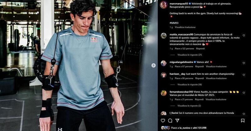 MotoGP 2023. Ancora (purtroppo) le foto di Marc Marquez che si allena in palestra