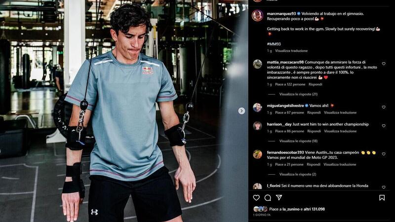 MotoGP 2023. Ancora (purtroppo) le foto di Marc Marquez che si allena in palestra