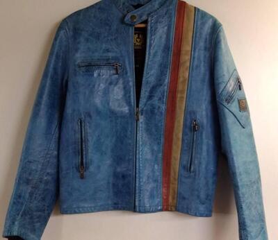 Belstaff Giacca Donna Pelle Vintage blu Tg.S