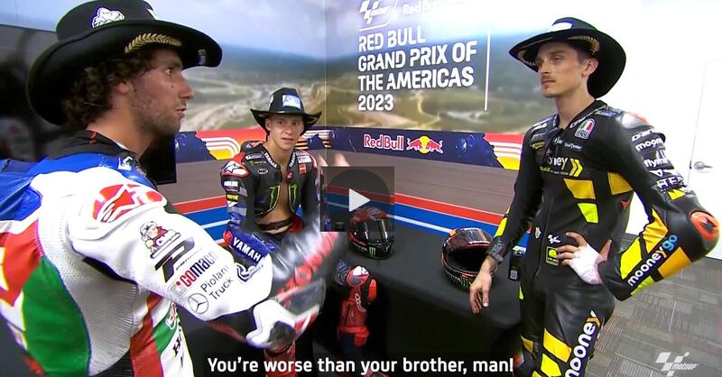 MotoGP 2023. GP delle Americhe. &quot;Dov&#039;&egrave; che facevi la differenza?&quot;, &quot;Sei peggio di tuo fratello!&quot;. Il bel dialogo prima del podio tra Alex Rins, Luca Marini e Fabio Quartararo [VIDEO]