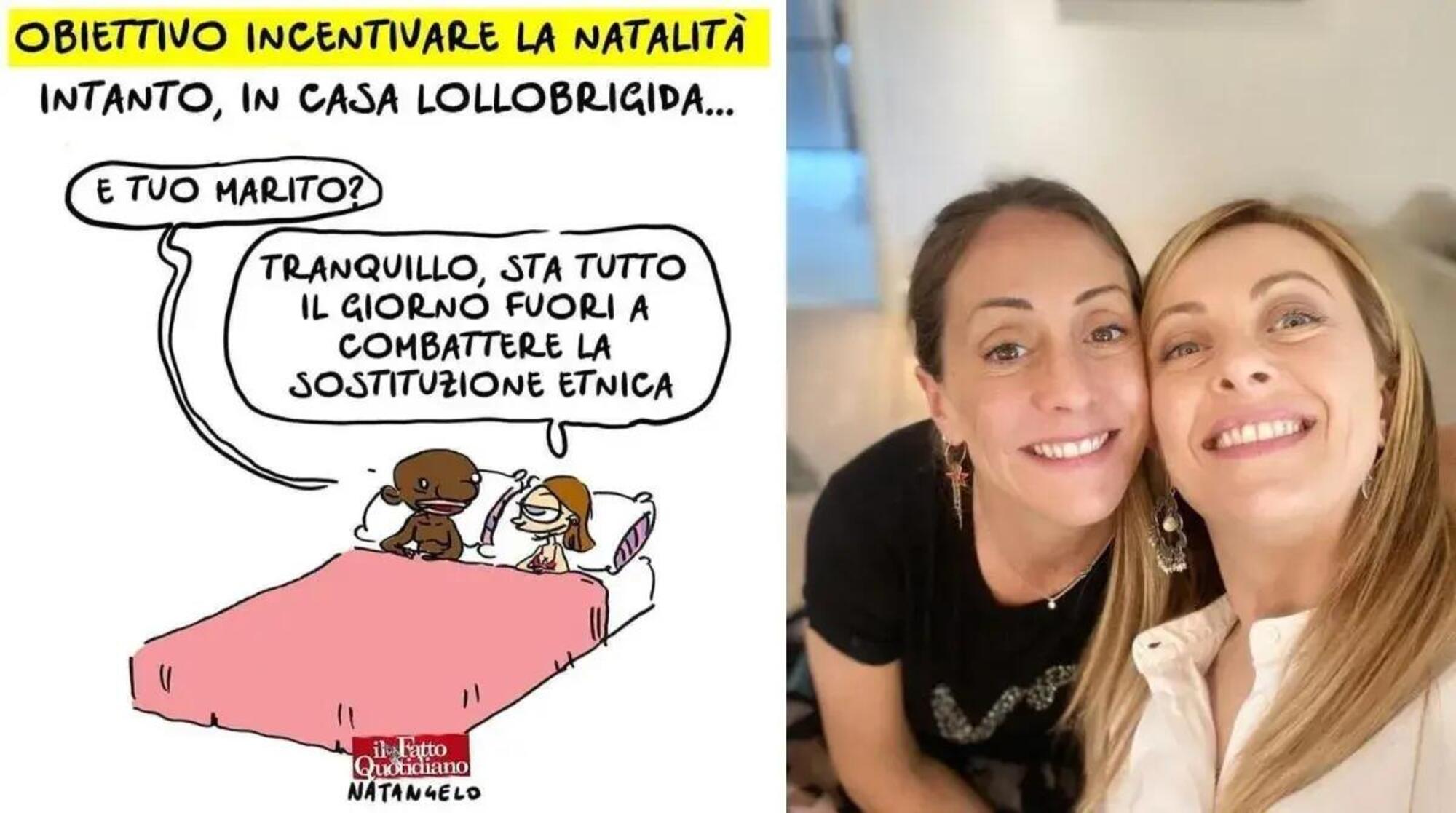 La vignetta di Natangelo e Arianna Meloni con la Sorella Giorgia Meloni