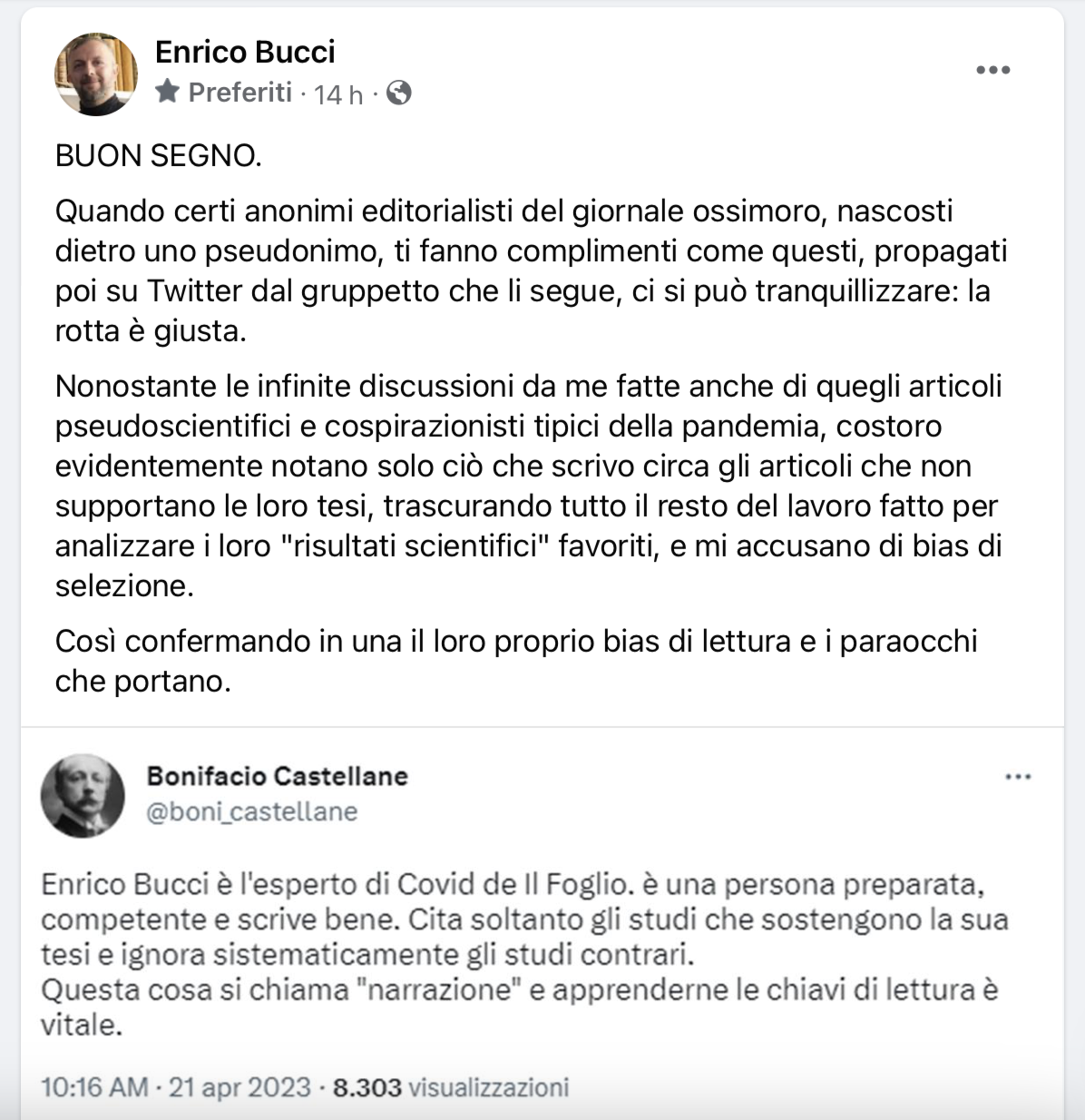Il post di Enrico Bucci 