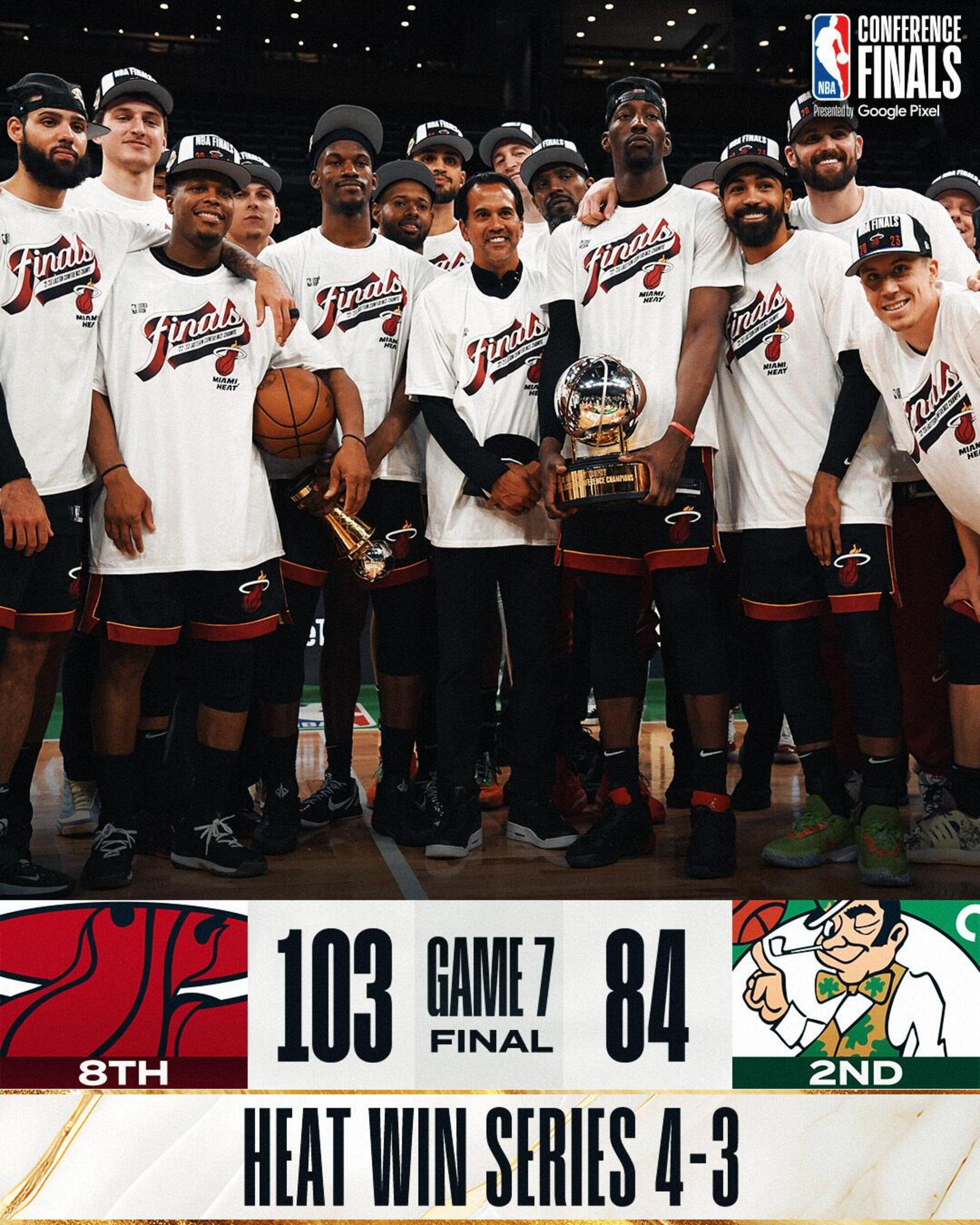 I Miami Heat premiati campioni dell&#039;Est dopo la vittoria in gara-7 a Boston