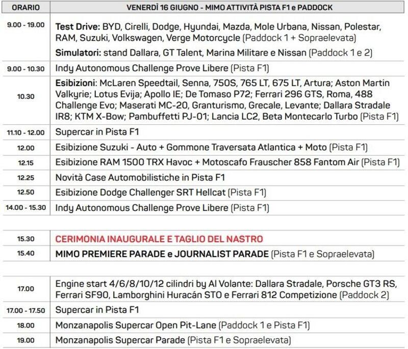 Programma MIMO venerd&igrave; 16 giugno