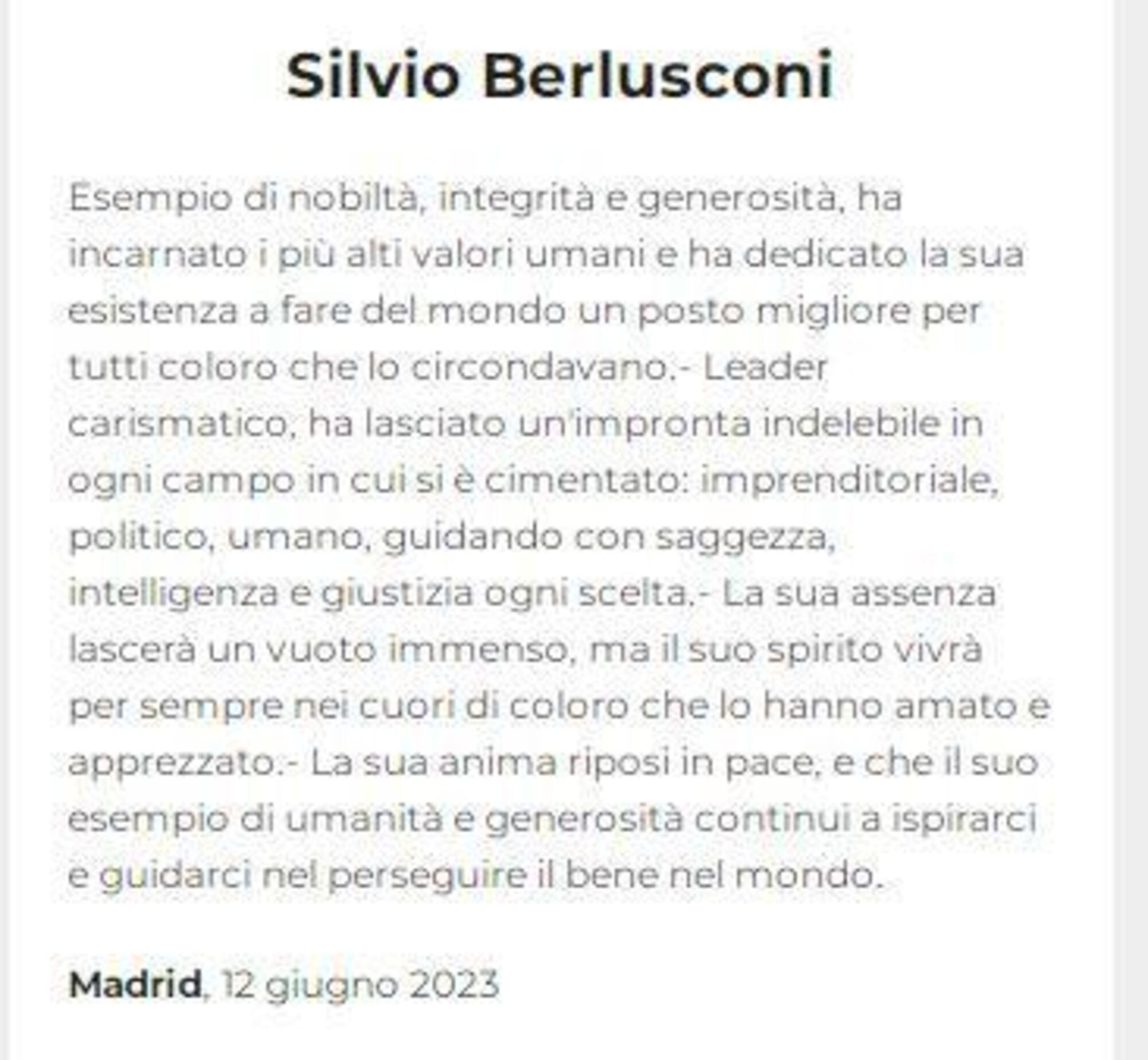 Necrologio per Silvio Berlusconi sul Corriere