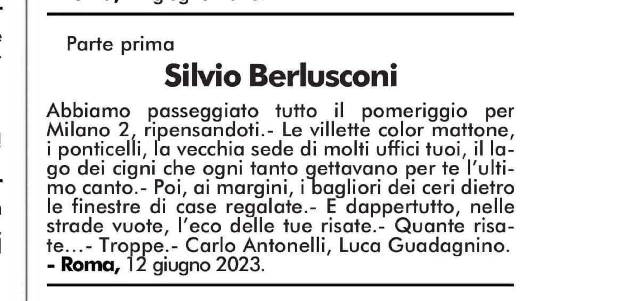 La prima parte del necrologio di Carlo Antonelli e Luca Guadagnino per Silvio Berlusconi