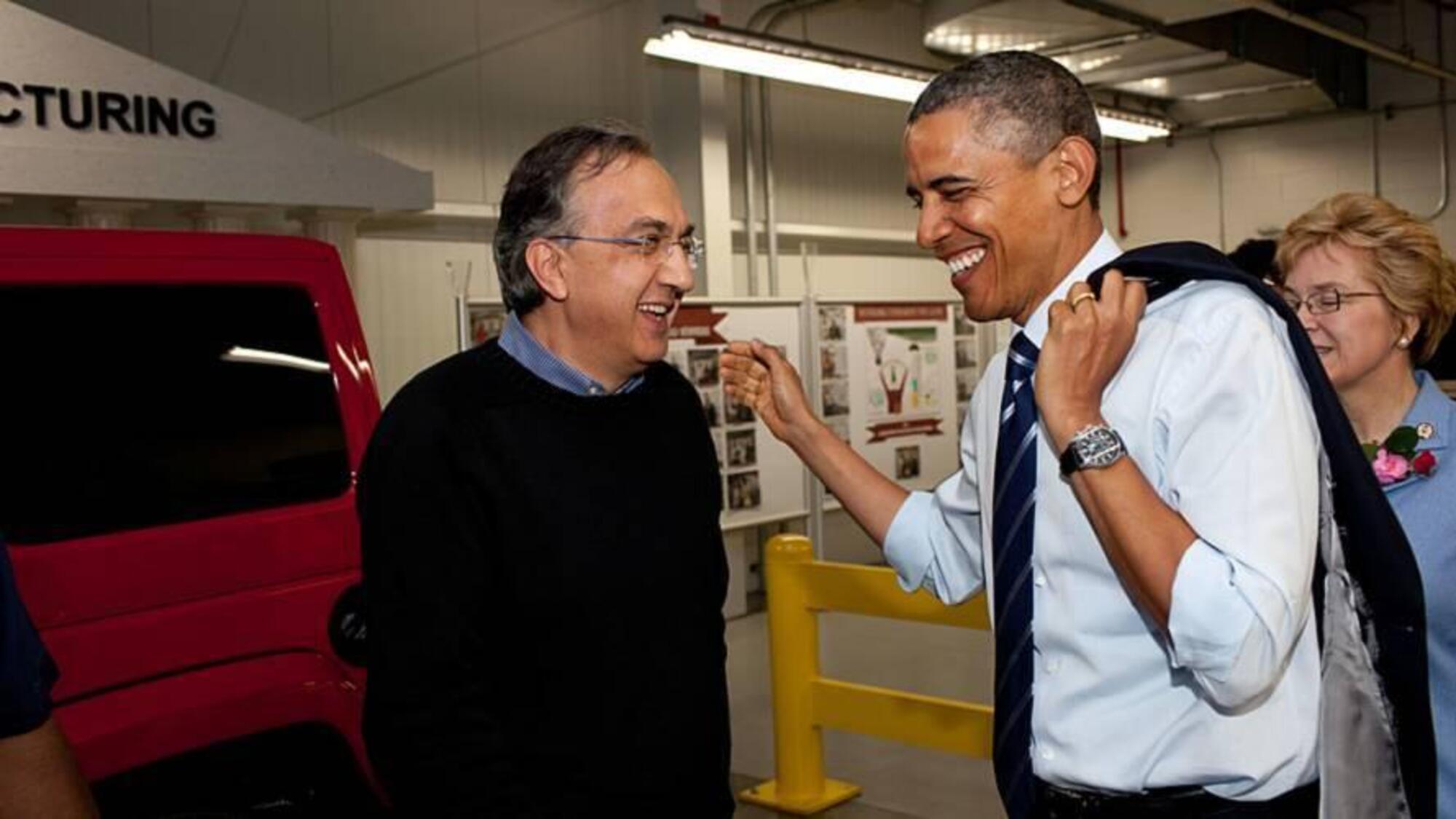 Sergio Marchionne e Barack Obama ai tempi della fusione Fiat-Chrysler