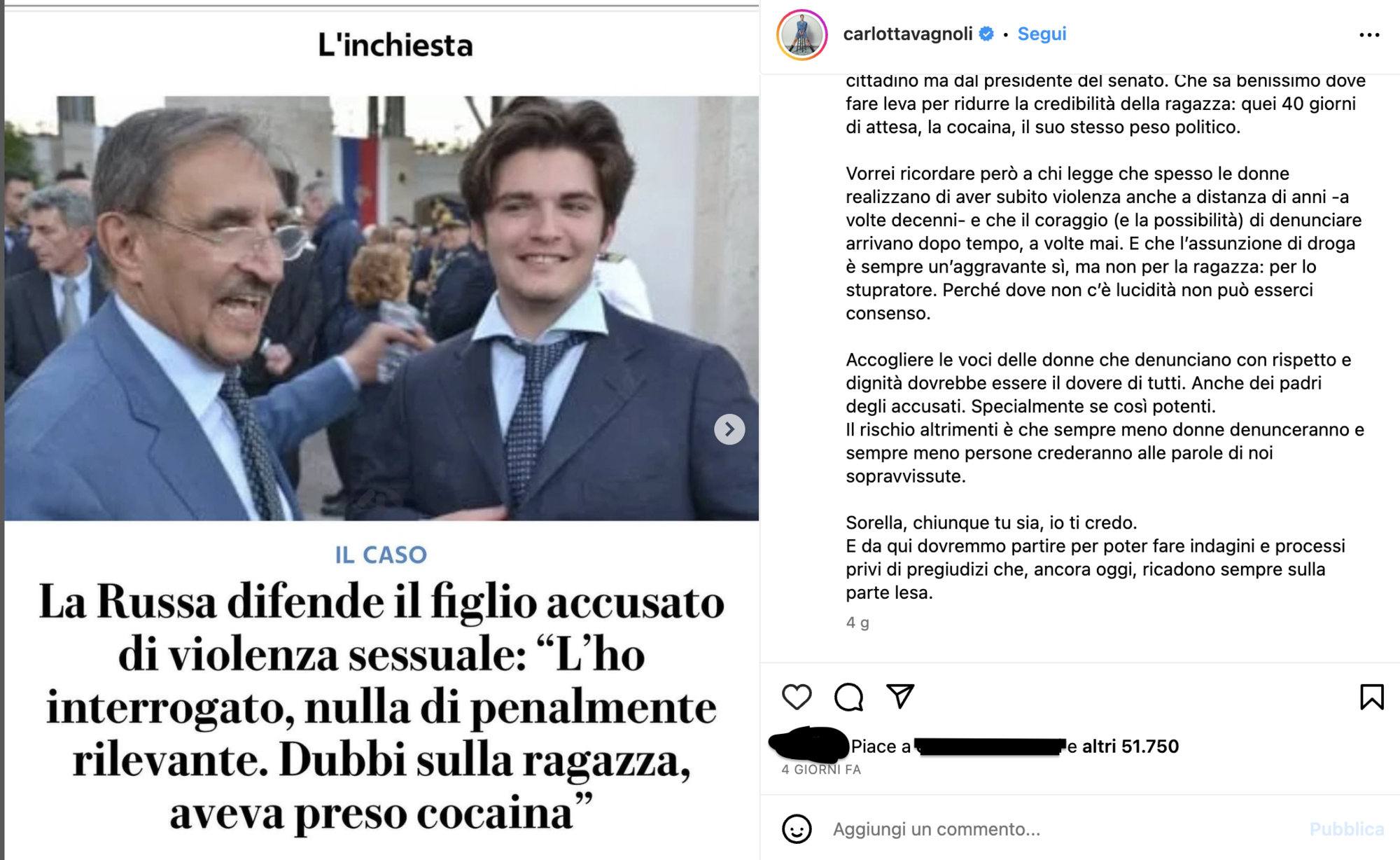 Il post di Carlotta Vagnoli