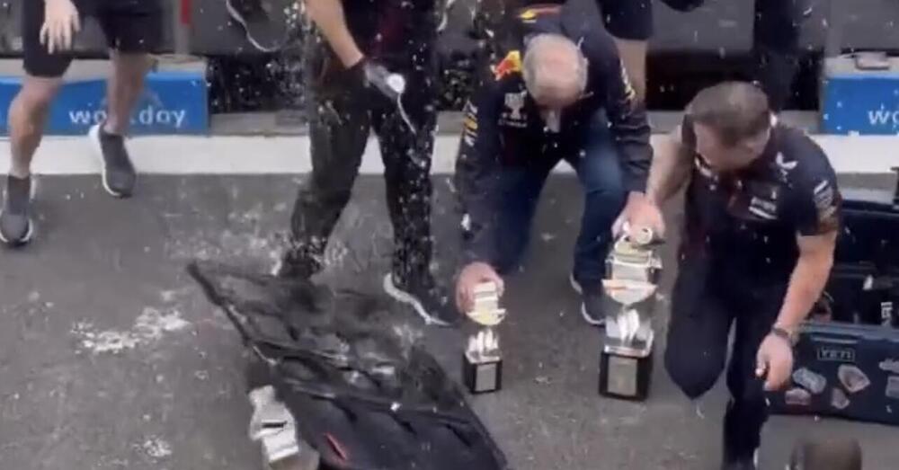 [VIDEO] Un altro trofeo Red Bull va in frantumi a Spa, ma Helmut Marko ne salva due 