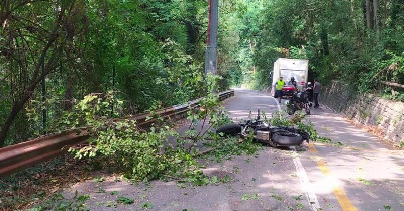 Brescia, incidente assurdo. Un camion sbatte contro un ramo, che cade e centra in pieno un motociclista