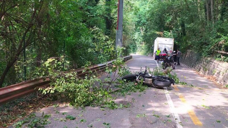 Brescia, incidente assurdo. Un camion sbatte contro un ramo, che cade e centra in pieno un motociclista