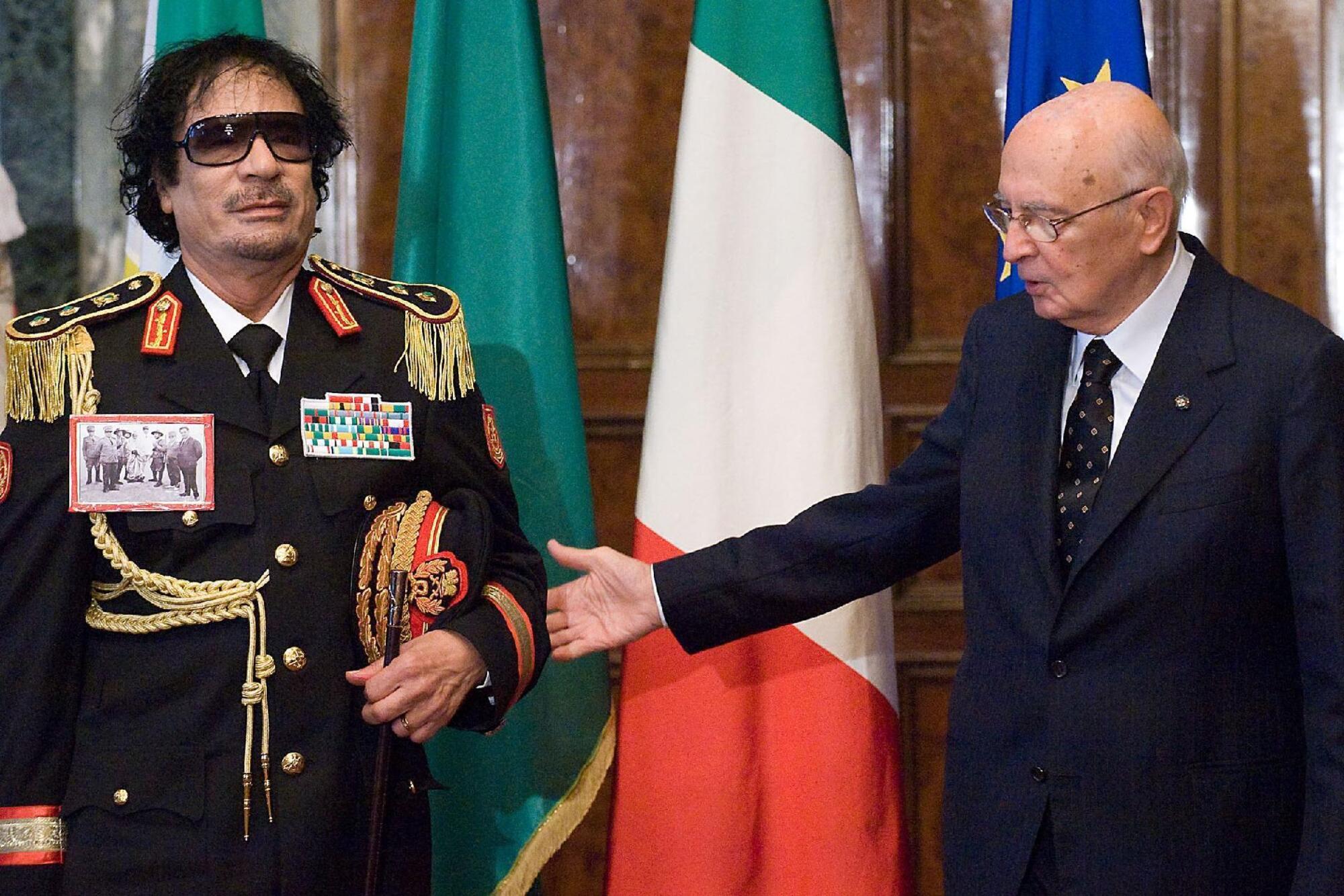 Gheddafi con l&#039;allora presidente della Repubblica Napolitano