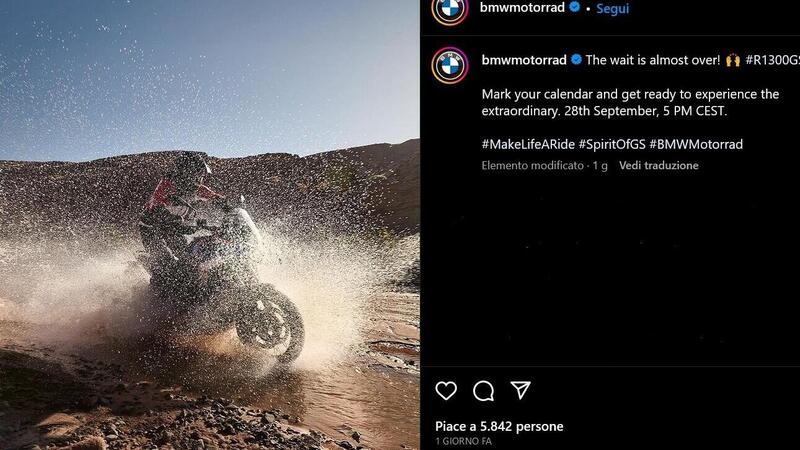 BMW mostra la nuova R1300GS sui social: pronti per il 28 settembre?