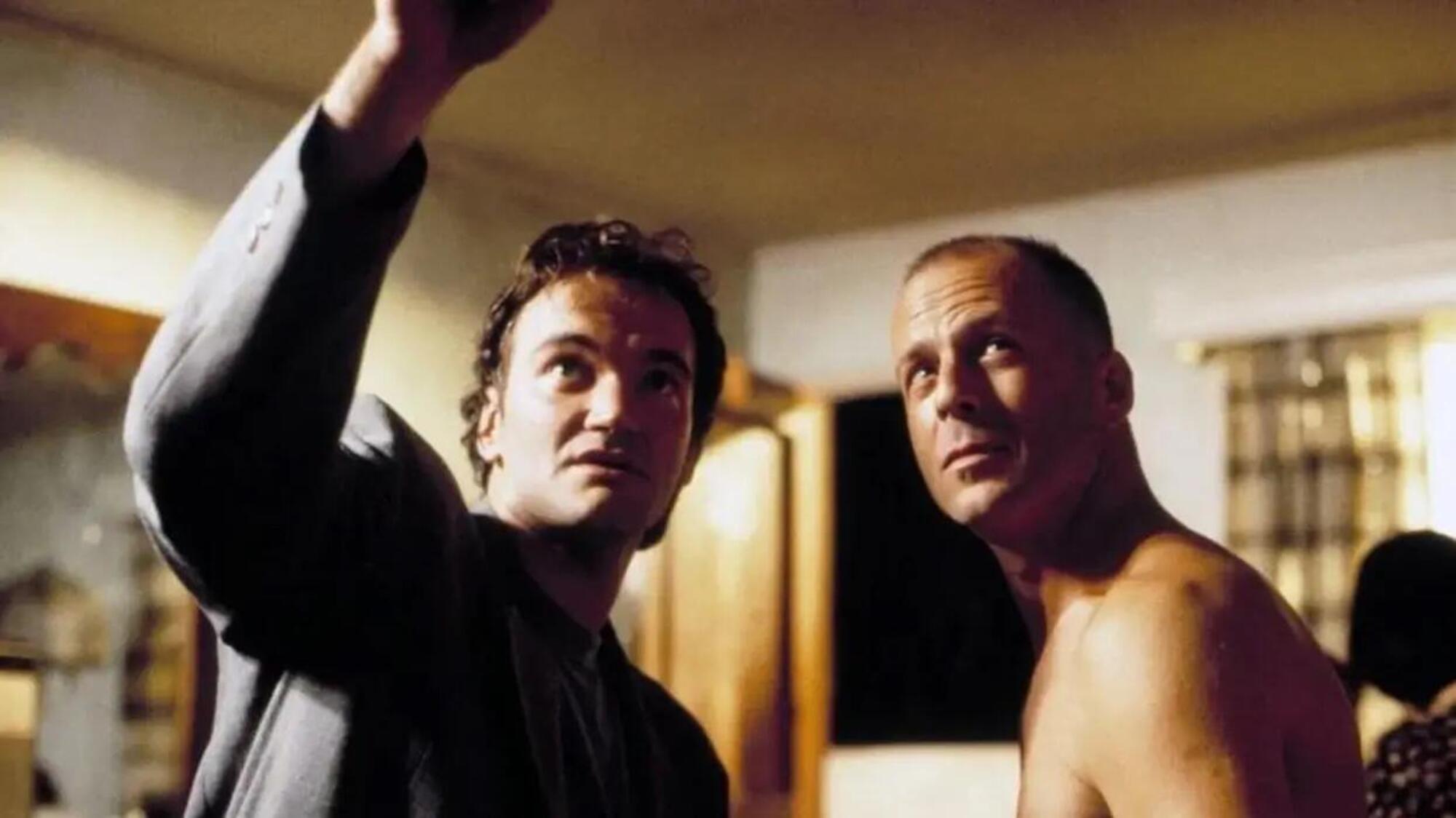 Quentin Tarantino e Bruce Willis su set di Pulp Ficiton