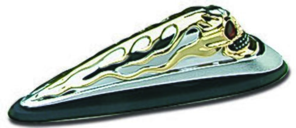 Ornamento parafango a testa a teschio cromato e or 