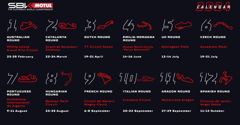 SBK. Ecco il calendario provvisorio del 2024. Con una grande novit&agrave;: Cremona!