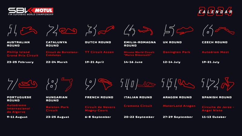 SBK. Ecco il calendario provvisorio del 2024. Con una grande novit&agrave;: Cremona!