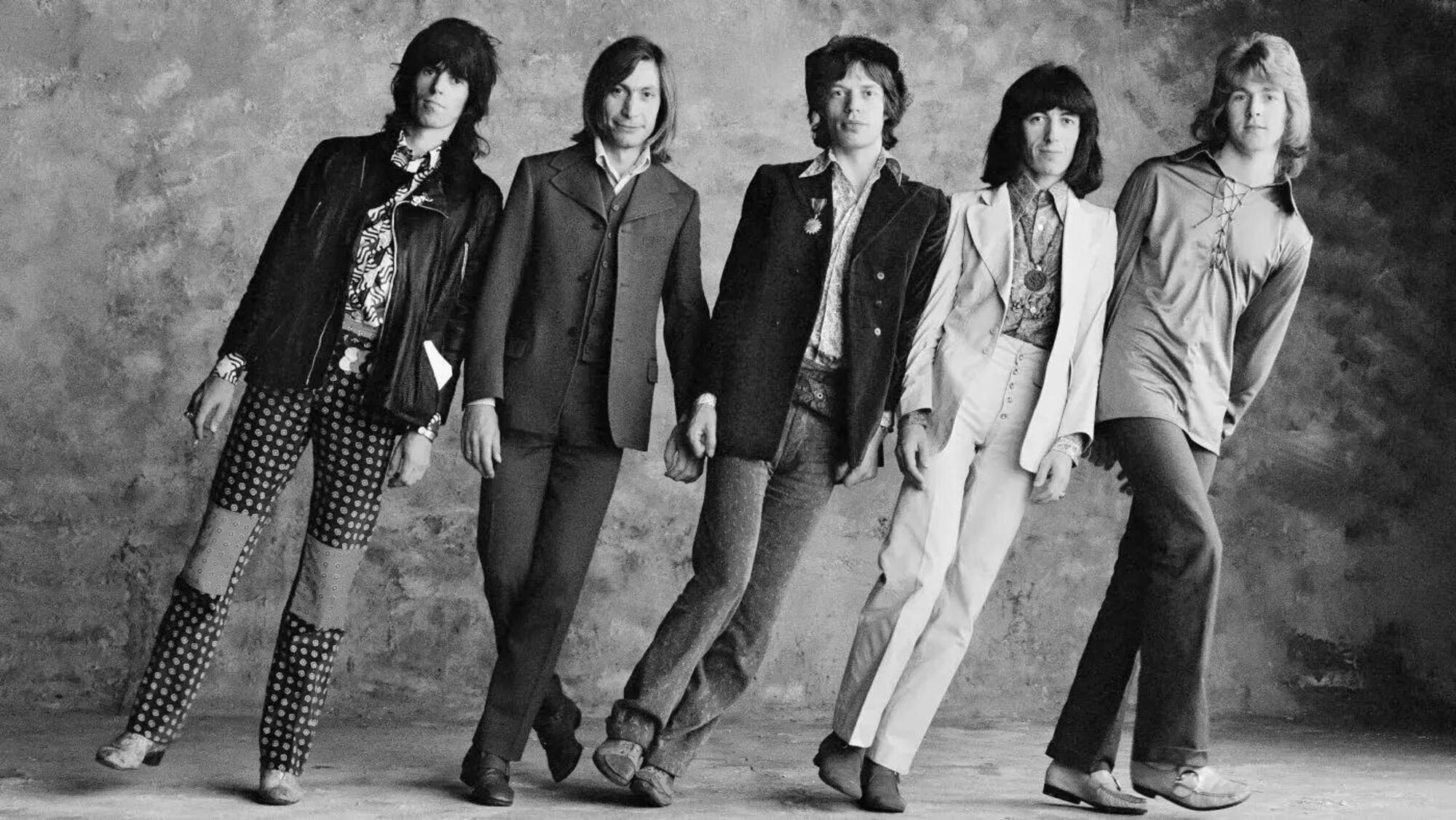 Da sinistra a destra: Keith Richards, Charlie Watts, Mick Jagger, Bill Wyman, Mick Taylor foto degli anni Ottanta di Peter Webb