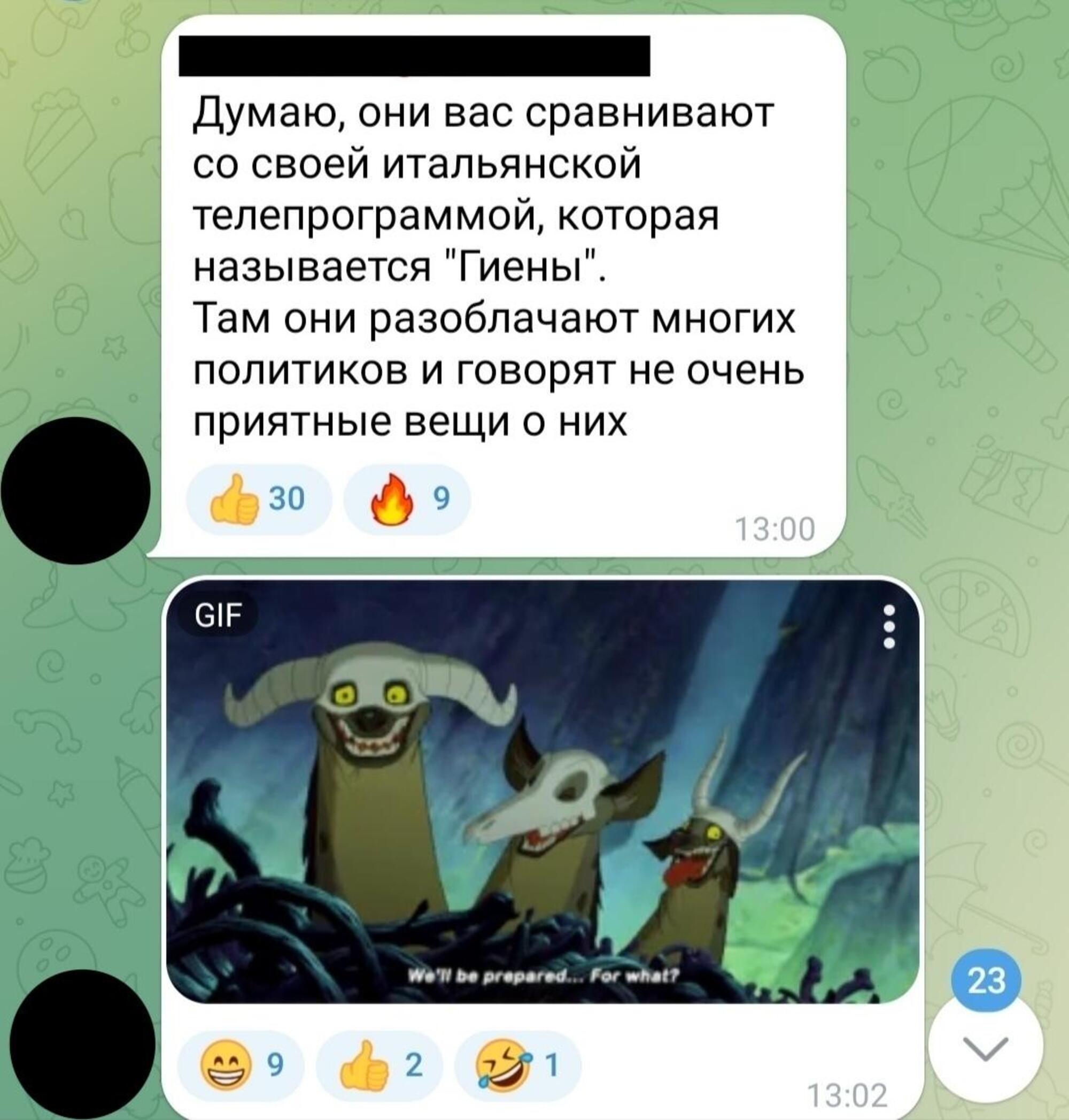 L&#039;ironia nel gruppo Telegram dei due comici russi