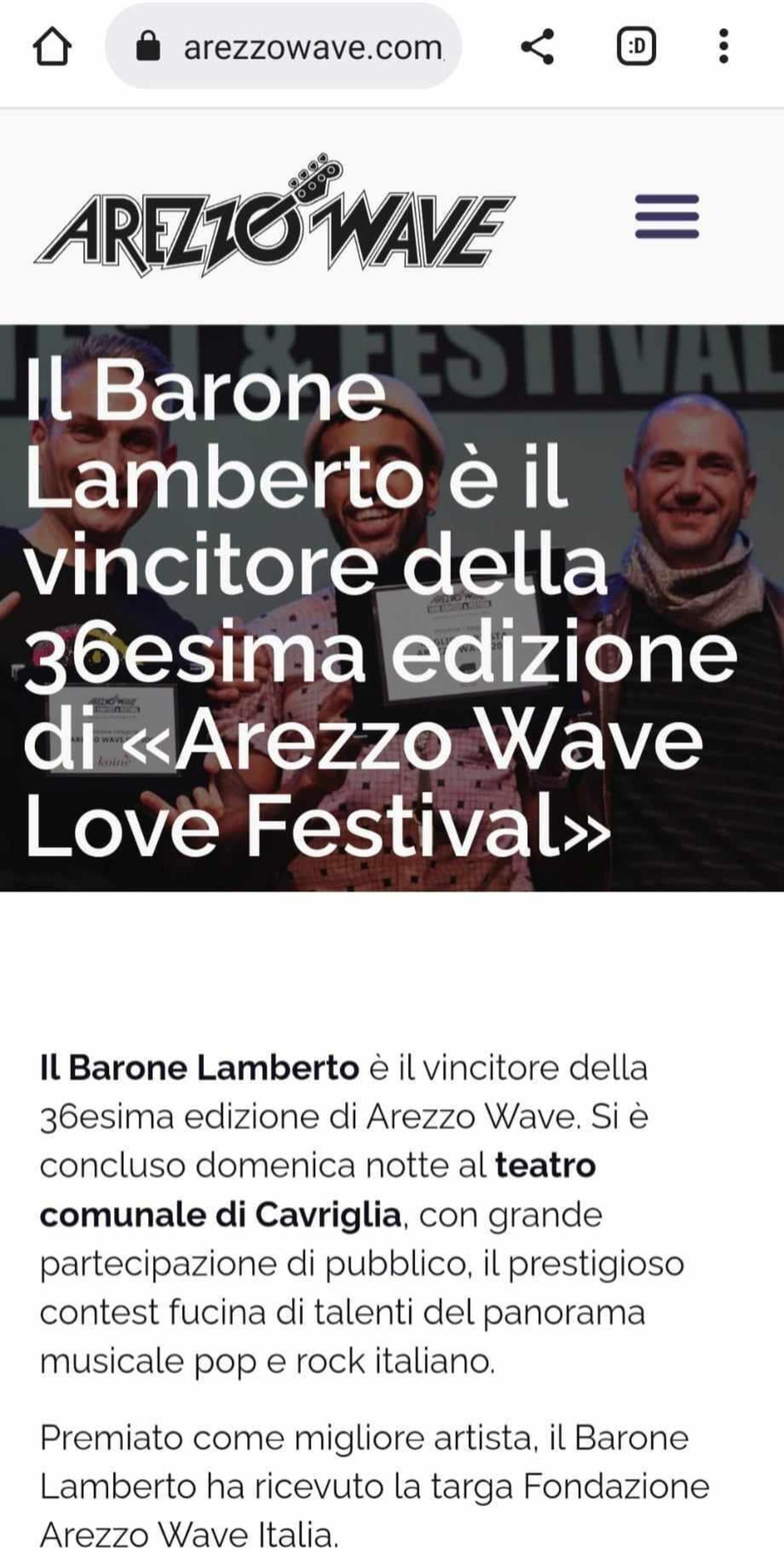 Barone Lamberto vincitore Arezzo Wave 2022