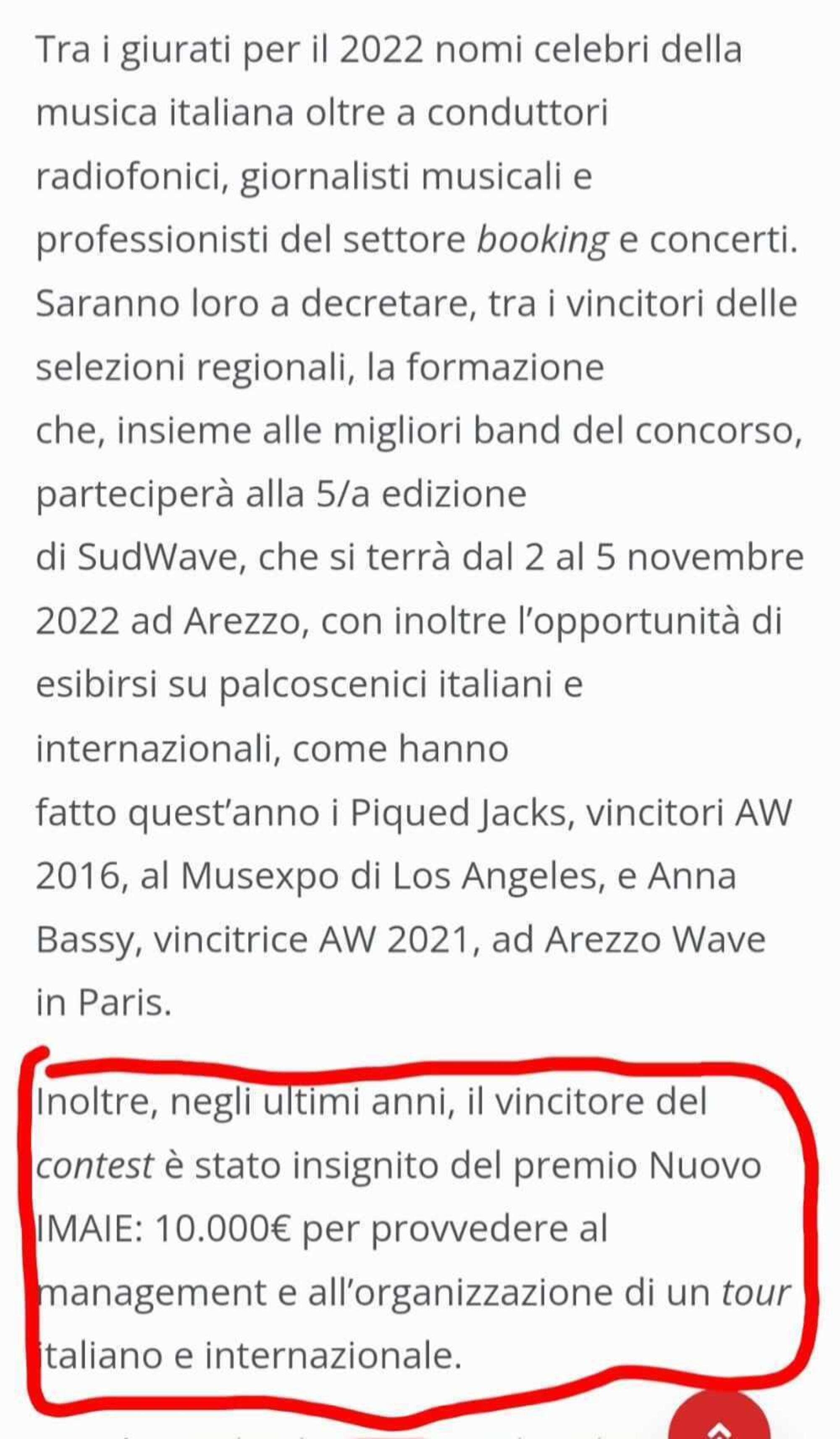 comunicato Arezzo Wave sul premio Nuovo Imaie