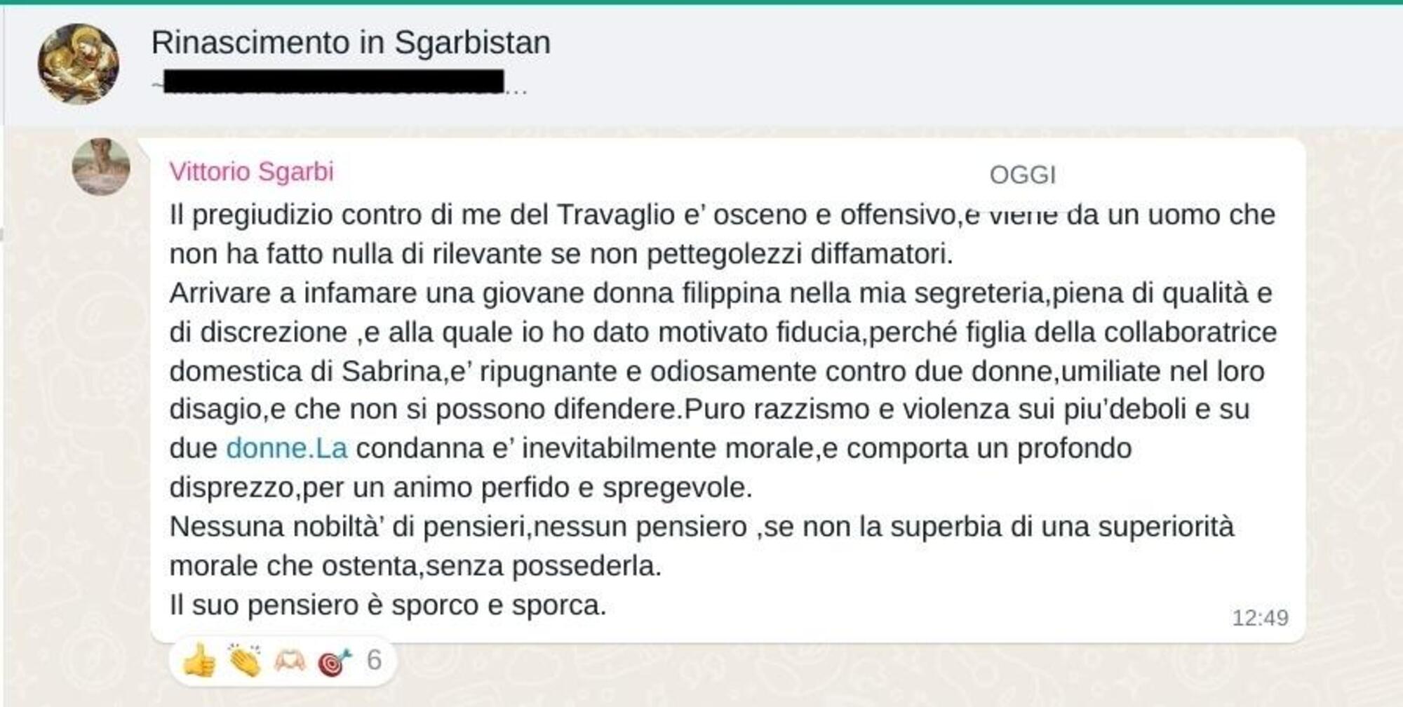 Il messaggio di Vittorio Sgarbi